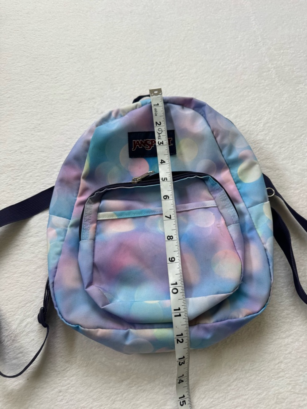 Jansport Mini Backpack in Pastel Blue, Pink, Lavender Bubble Print - Picture 4 of 7